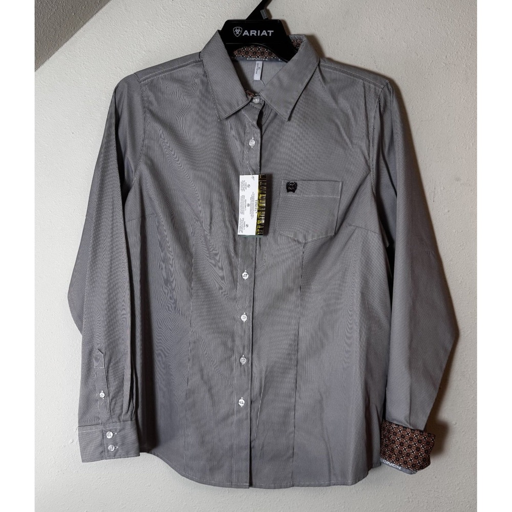 Cinch Shirt Womens XL Gray Stripe Western Button Up Tencel NWT